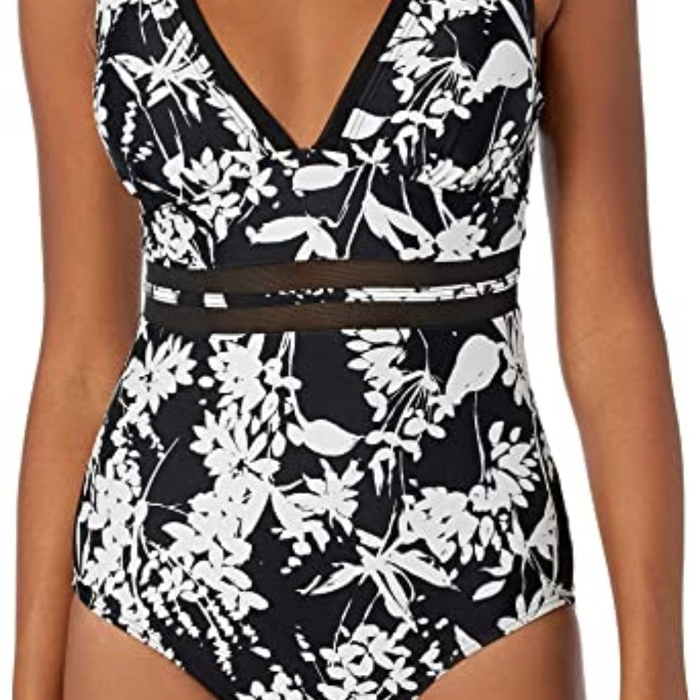 NWT HILFIGER black & white one pc Swimsuit, sz 12